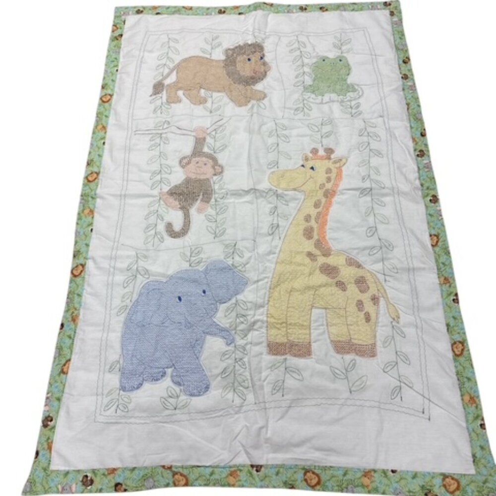 Homemae Baby Blanket Cross Stitch Elephant Giraffe‎ Monkey Lion Frog 40"x61"